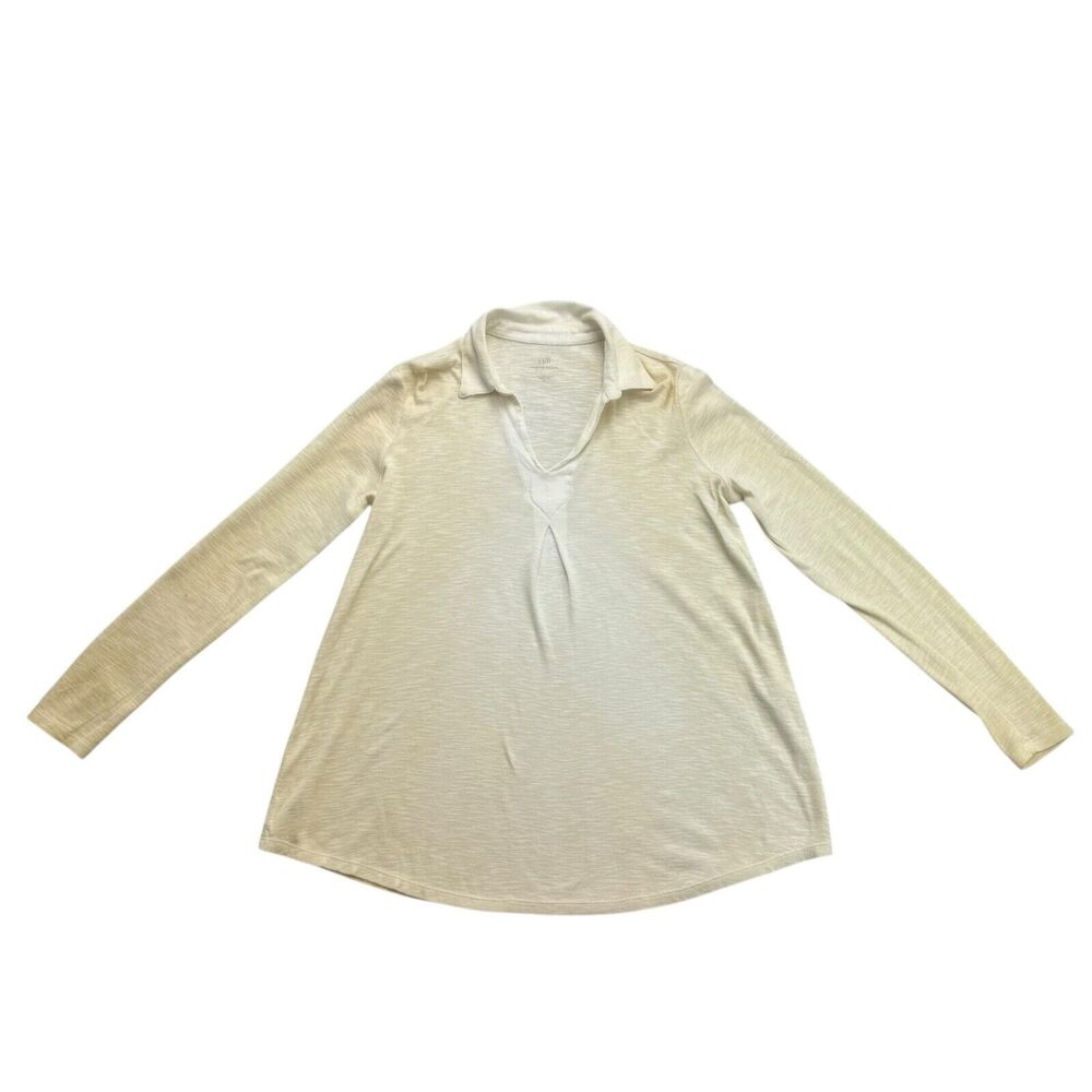 J JILL Tunic Womens Small S Center Pleat Pima Cotton Long Sleeve Collared